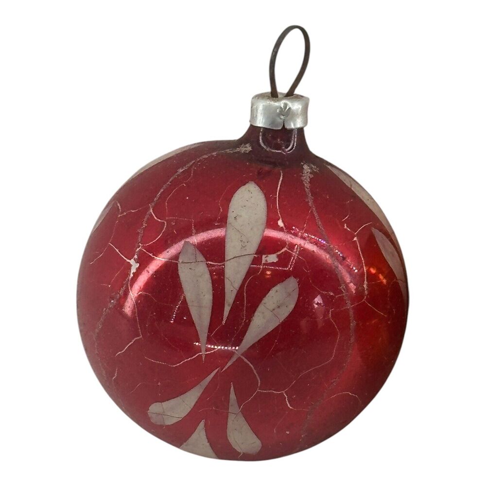 (2) Mercury Glass Hand Painted Christmas Ornament Balls Small 2" Mica Vintage - Picture 3 of 9